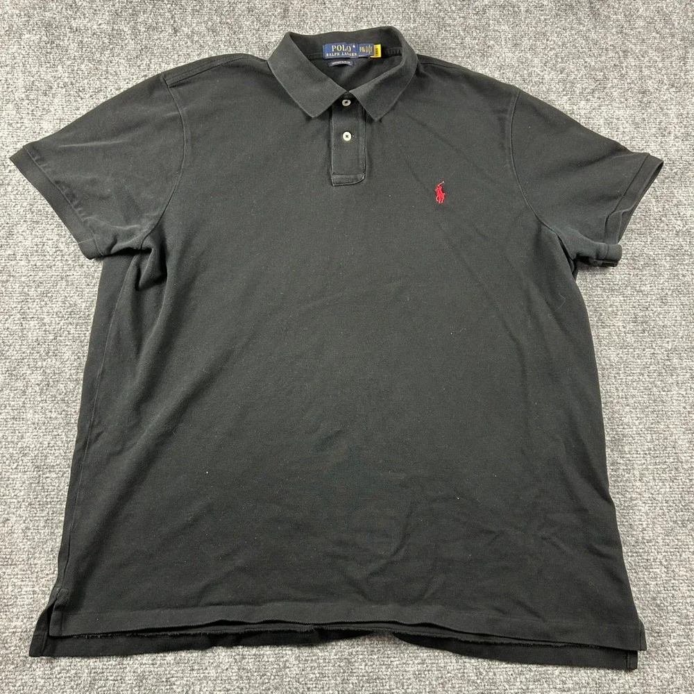 Polo Ralph Lauren Polo Shirt Mens XXL Black Custom Slim Fit‎ Red Pony Logo Short